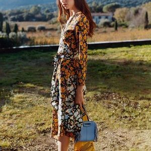 MAJE ROEN ASYMMETRIC WRAP MIDI FLORAL DRESS NWT
